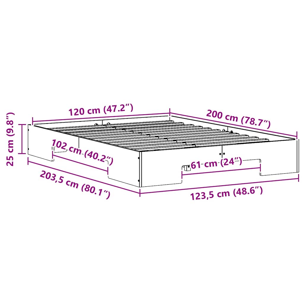 Cadre de lit surélevé Blanc 120 x 200 cm Bois massif en pin - XIOS