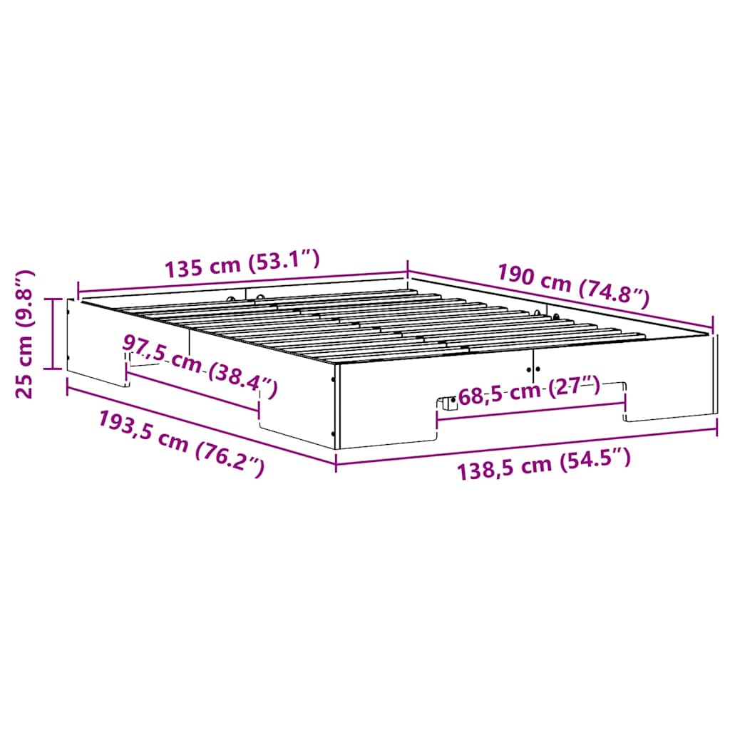 Cadre de lit surélevé Blanc 135 x 190 cm Bois massif en pin - XIOS