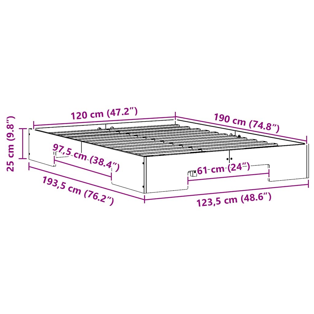 Cadre de lit surélevé Marron 120 x 190 cm Bois massif en pin - XIOS