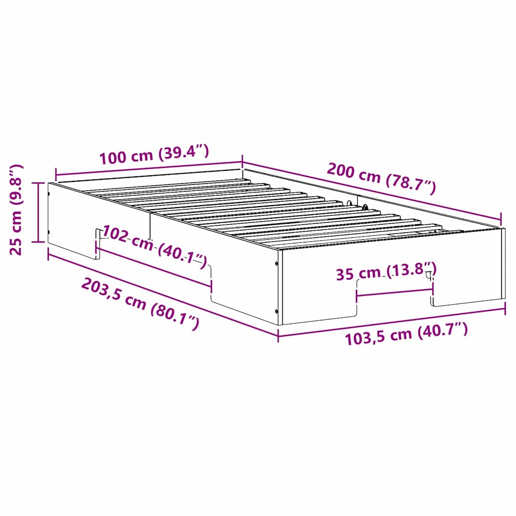 Cadre de lit surélevé Marron 100 x 200 cm Bois massif en pin - XIOS