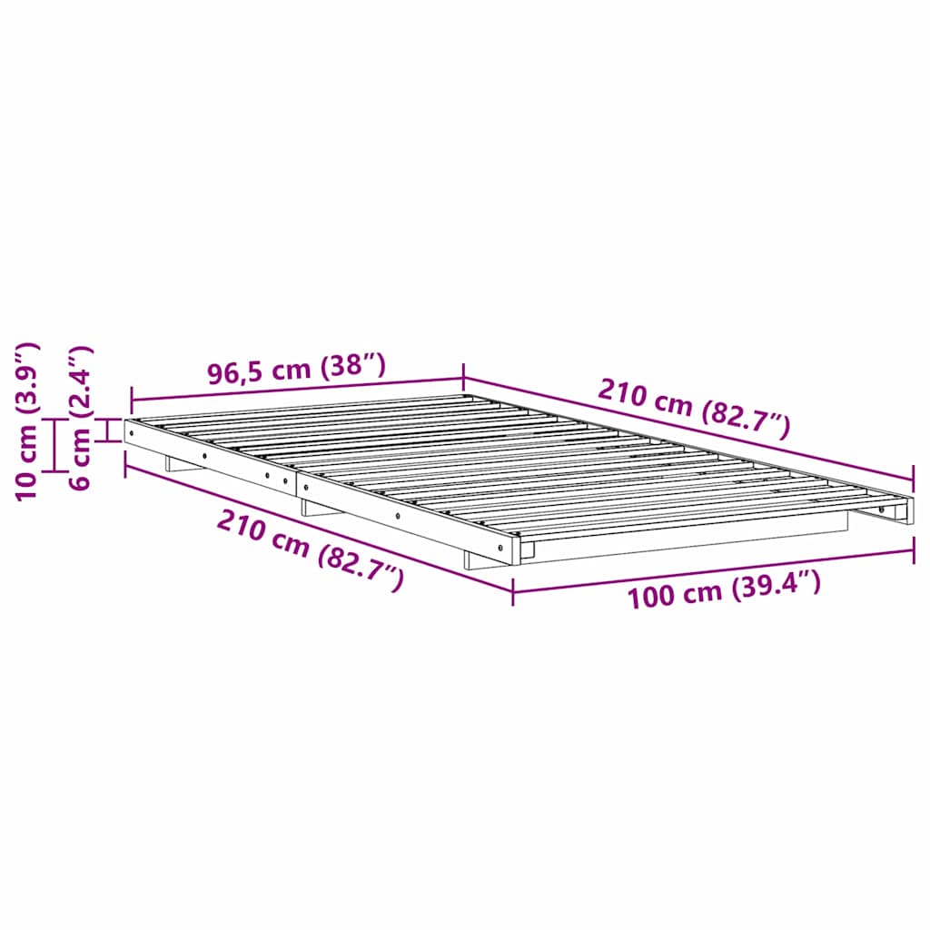 Cadre de lit Blanc 100 x 210 cm Pin massif - XIOS