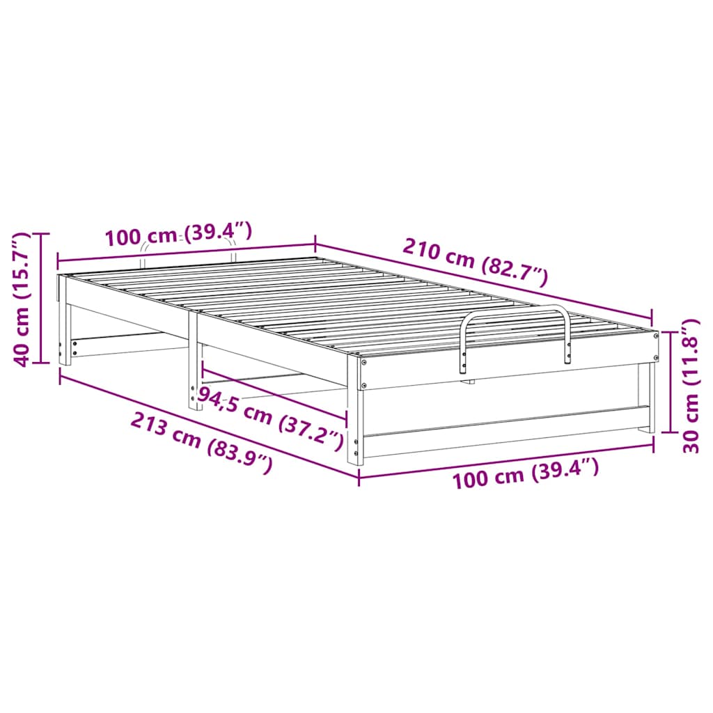 Cadre de lit Blanc 100 x 210 cm Pin massif - XIOS