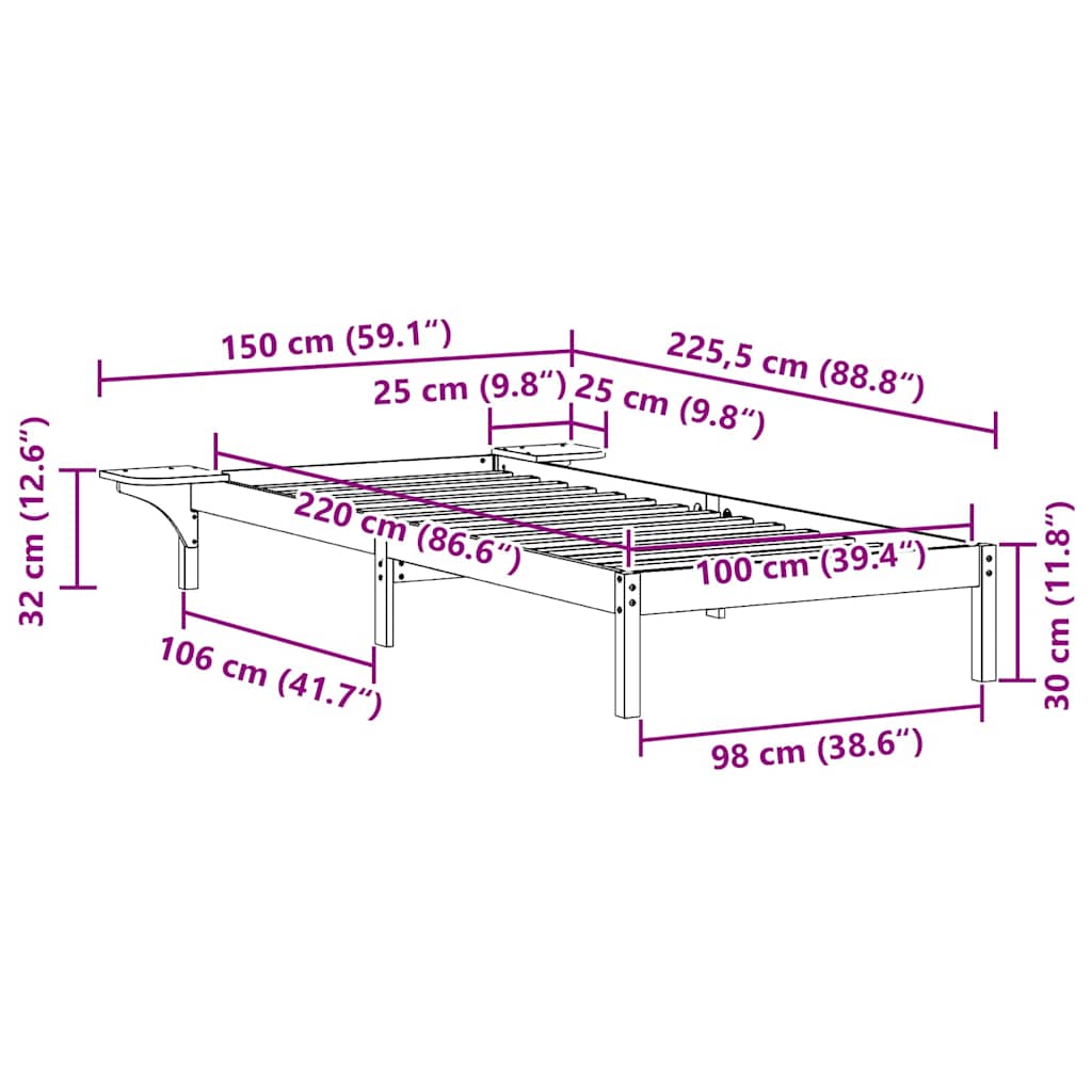 Cadre de lit avec tables de chevet Brun cire 100 x 220 cm - XIOS