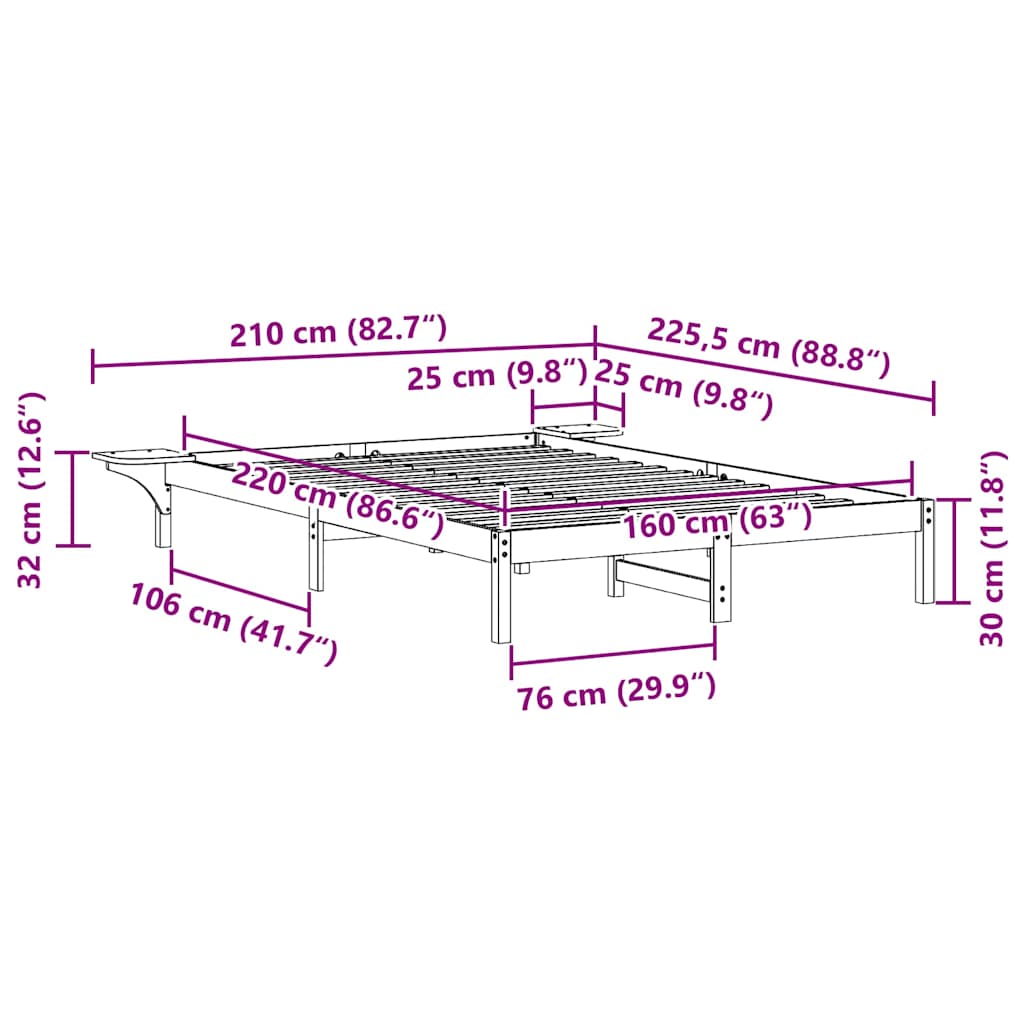 Cadre de lit avec tables de chevet Blanc 160 x 220 cm - XIOS