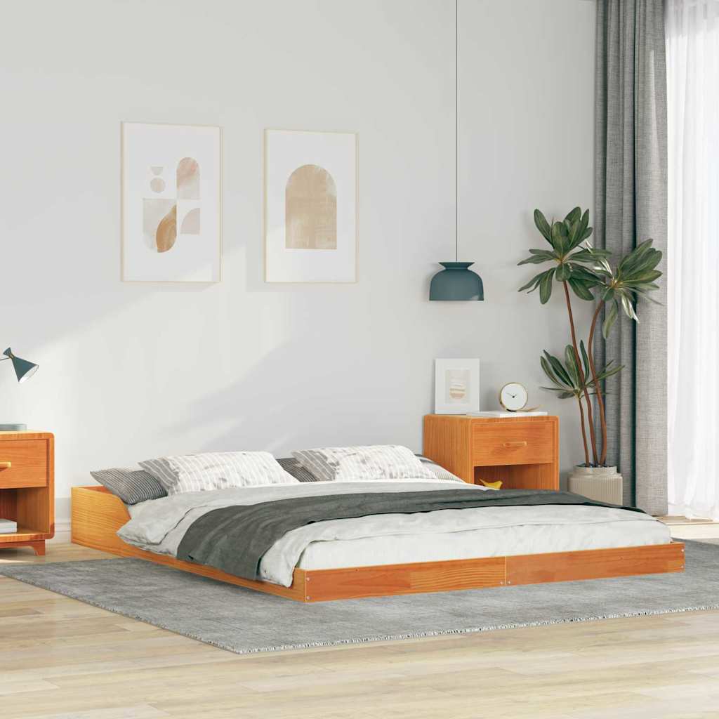 Cadre de lit Marron cire 140 x 200 cm Bois massif en pin