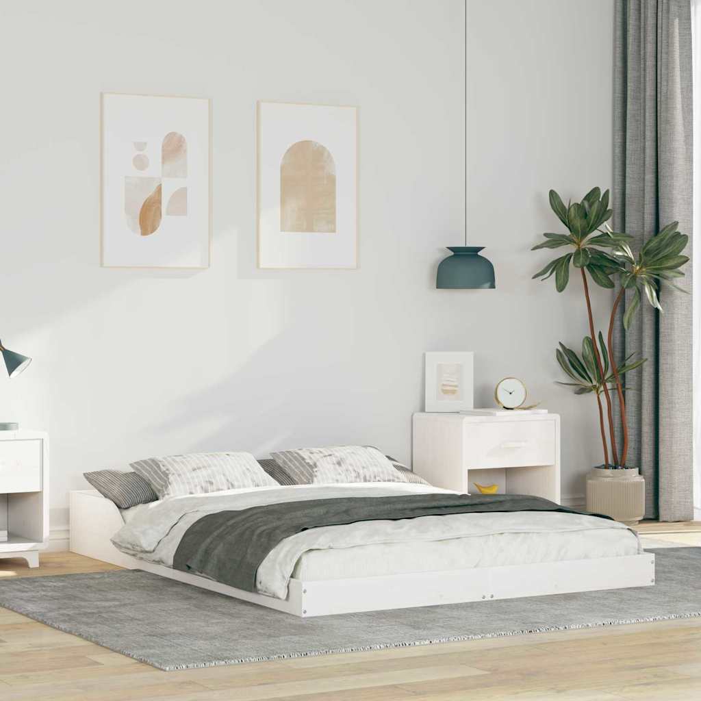 Cadre de lit Blanc 140 x 190 cm Bois massif en pin