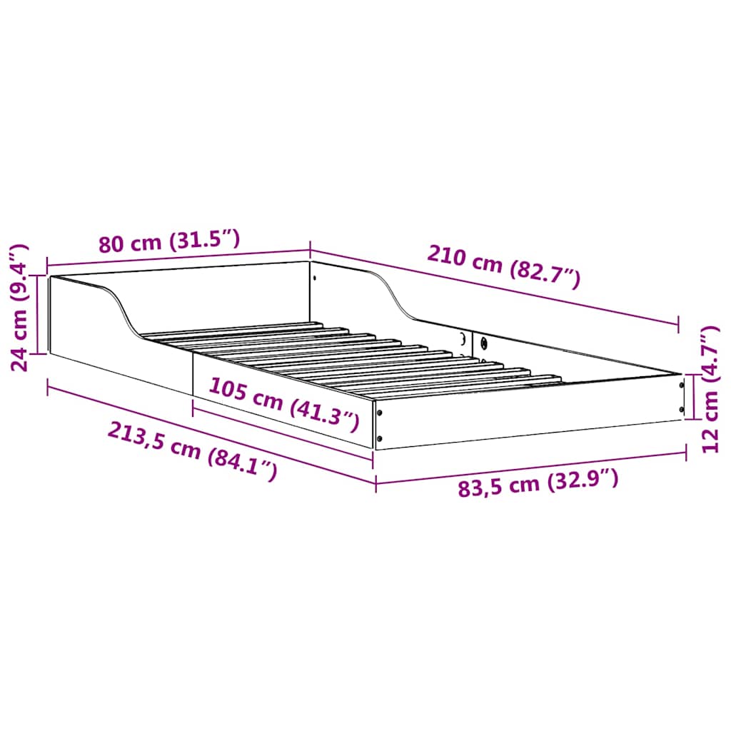 Cadre de lit Marron 80 x 210 cm Bois massif en pin - XIOS