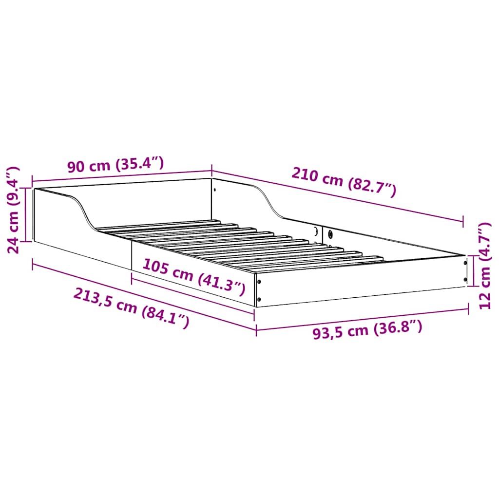 Cadre de lit Blanc 90 x 210 cm Bois massif en pin - XIOS