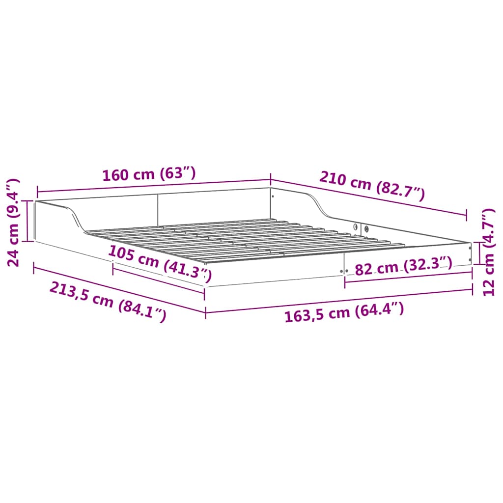 Cadre de lit Marron 160 x 210 cm Pin massif - XIOS