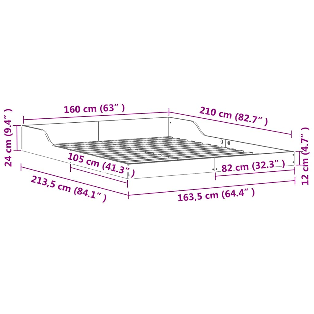 Cadre de lit Marron cire 160 x 210 cm Bois massif en pin - XIOS
