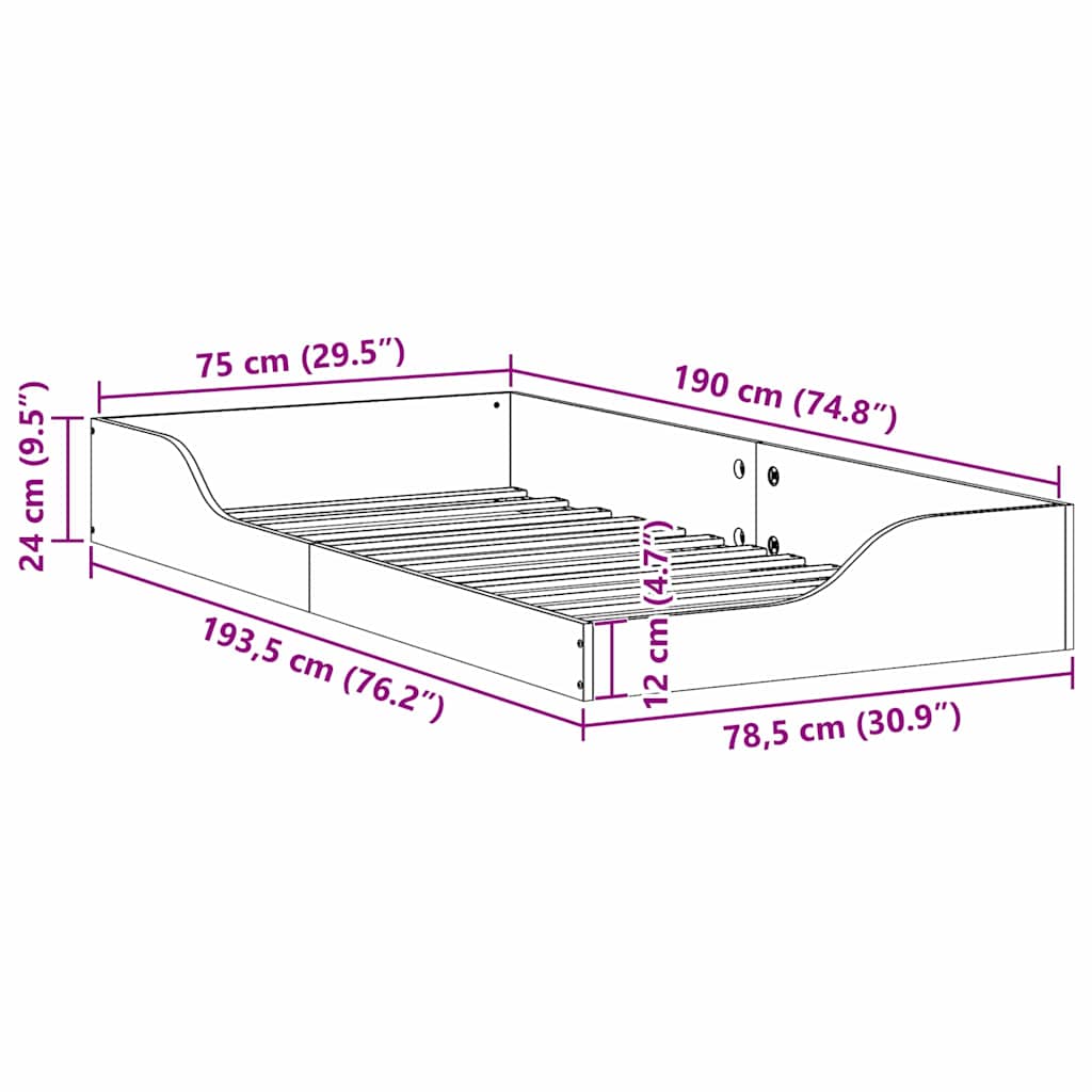 Cadre de lit Marron 75 x 190 cm Pin massif - XIOS