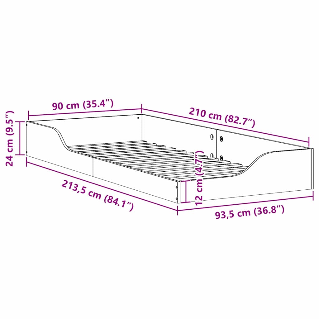 Cadre de lit Brun cire 90 x 210 cm Pin massif - XIOS