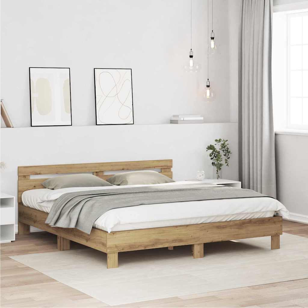 Cadre de lit avec tête de lit Chêne artisanal 203 x 185 x 70 cm - XIOS