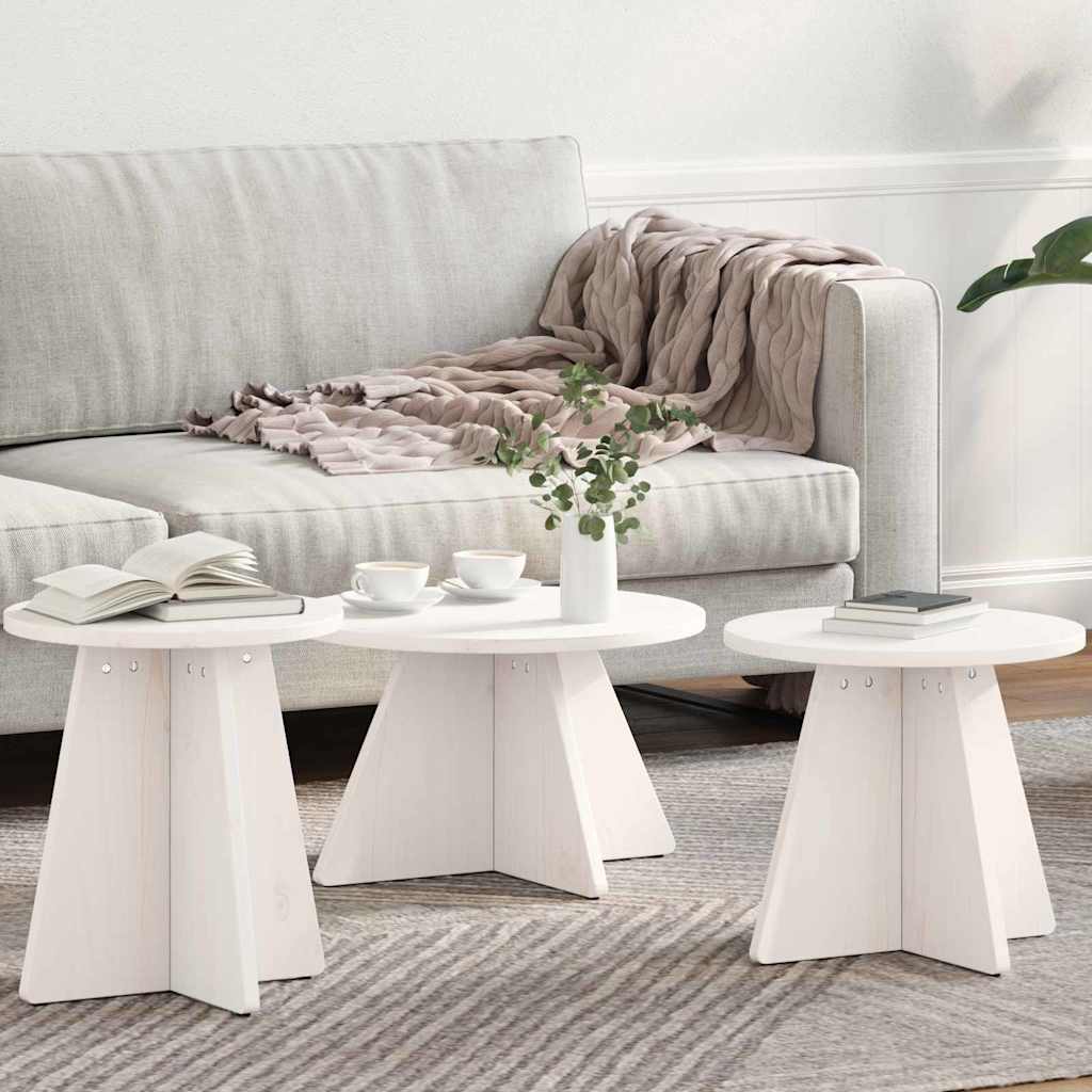 Table basse 3 pcs Blanc 49 x 49 x 30 cm Bois massif en pin - XIOS