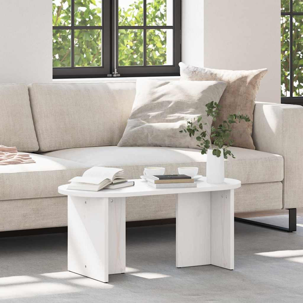 Table basse Blanc 80 x 39,5 x 35 cm Bois de pin massif - XIOS