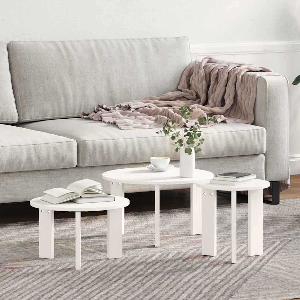 Table basse 3 pcs Blanc 47,5 x 47,5 x 27 cm Bois massif en pin - XIOS