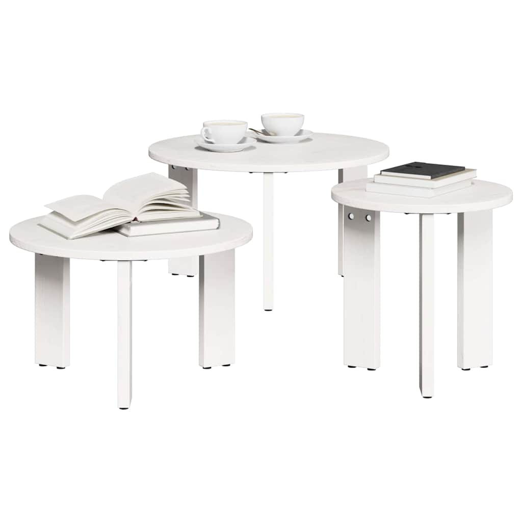 Table basse 3 pcs Blanc 47,5 x 47,5 x 27 cm Bois massif en pin - XIOS