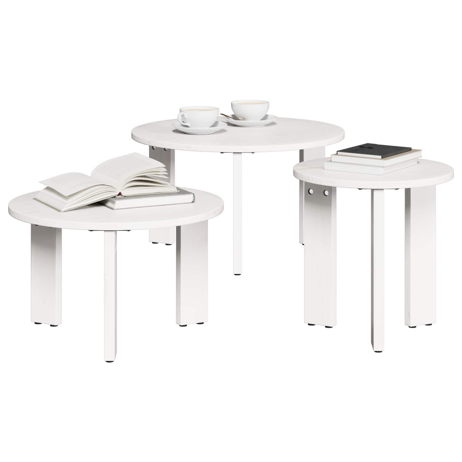 Table basse 3 pcs Blanc Bois massif en pin - XIOS
