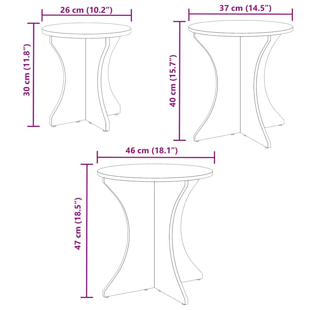 Table basse 3 pcs Naturel 46 x 46 x 47 cm Bois massif en pin - XIOS