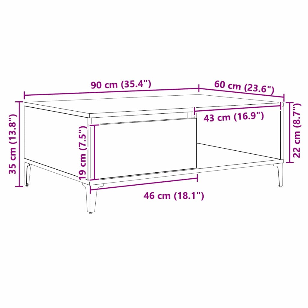 Table basse Chêne noir 90 x 60 x 35 cm Bois d'ingénierie - XIOS