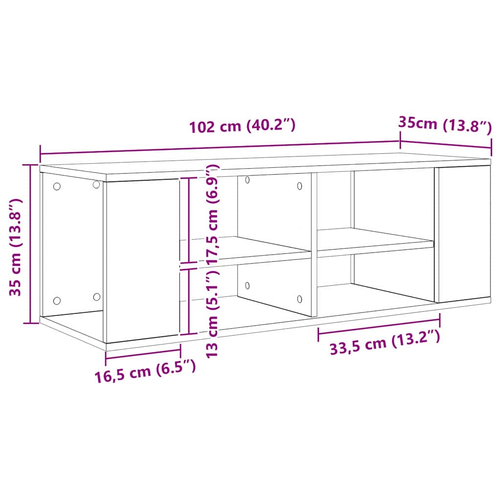Meuble TV mural Chêne noir 102 x 35 x 35 cm Bois d'ingénierie - XIOS