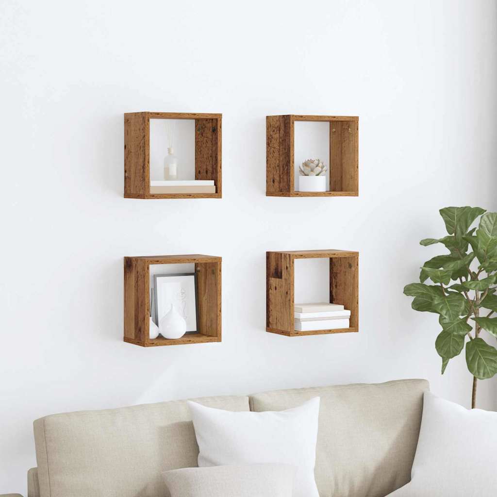 Étagères murales avec étagère 4 pcs Bois ancien 26 x 15 x 26 cm - XIOS