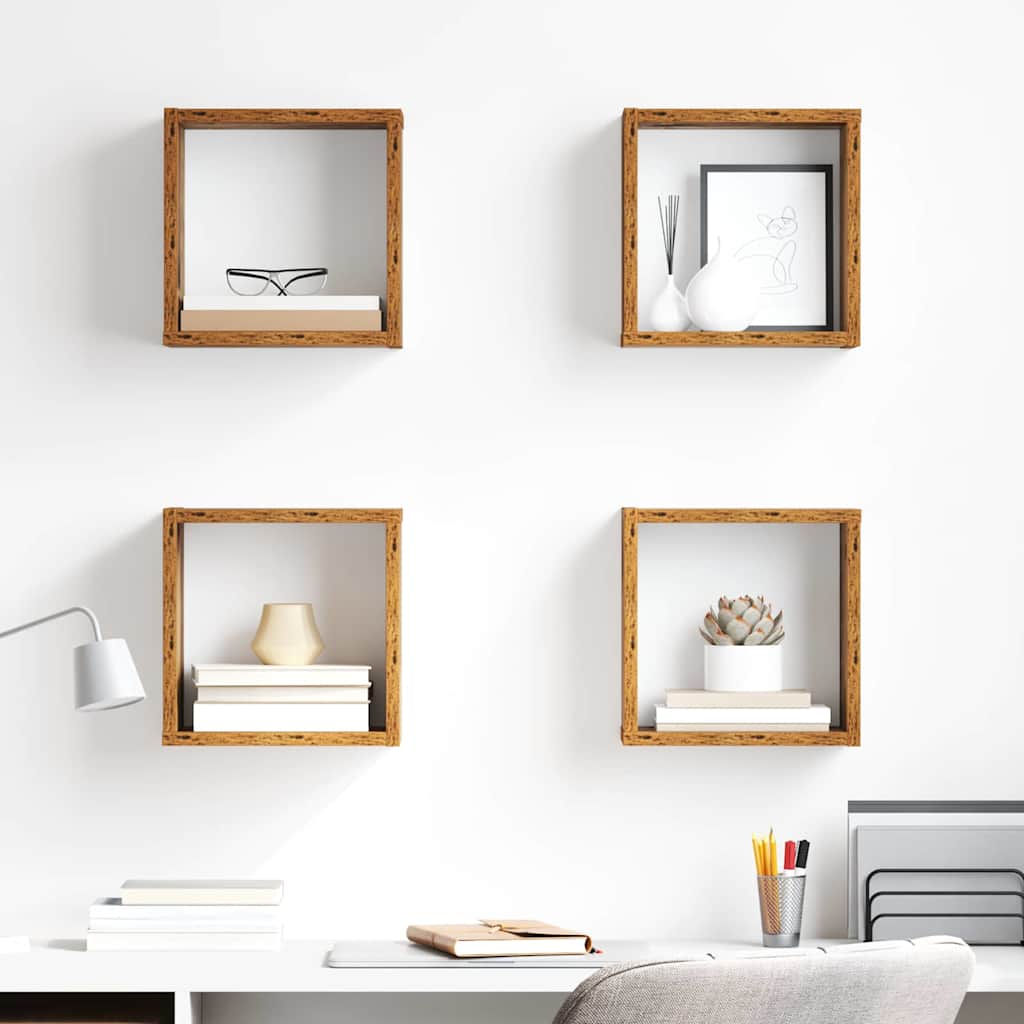 Étagères murales avec étagère 4 pcs Bois ancien 26 x 15 x 26 cm - XIOS