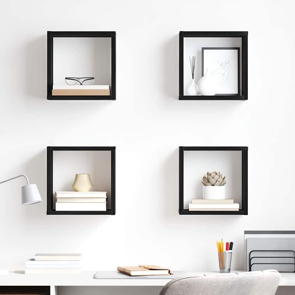 Étagères murales avec étagère 4 pcs Chêne Noir 26 x 15 x 26 cm - XIOS