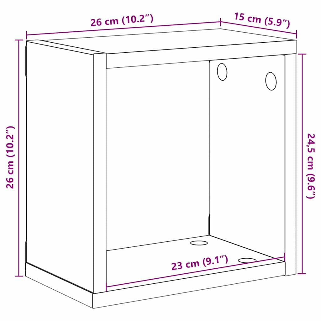 Étagères murales avec étagère 4 pcs Chêne Noir 26 x 15 x 26 cm - XIOS