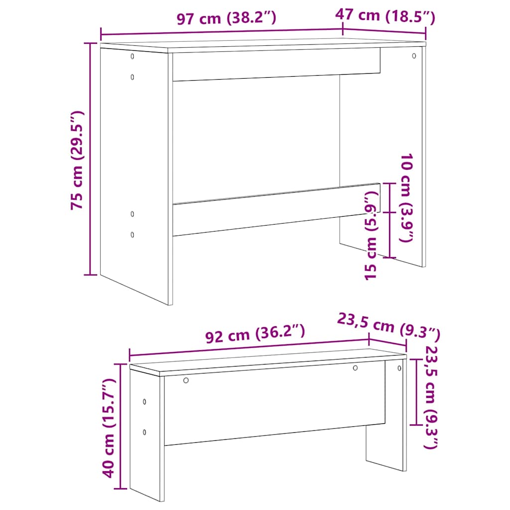 Ensemble de salle à manger 2 pcs Chêne noir 97 x 47 x 75 cm - XIOS
