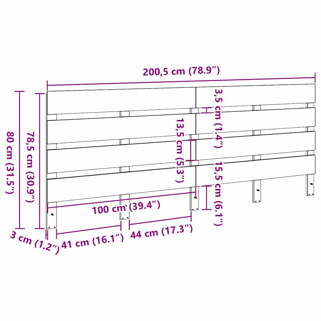 Tête de Lit Marron cire 200.5 x 3 x 80 cm Bois massif en pin - XIOS