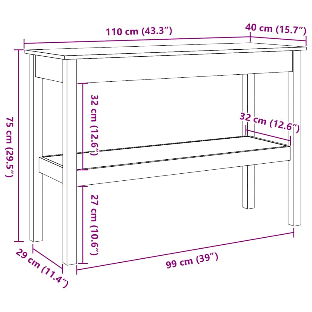 Table console Marron cire 110 x 40 x 75 cm Bois massif en pin - XIOS