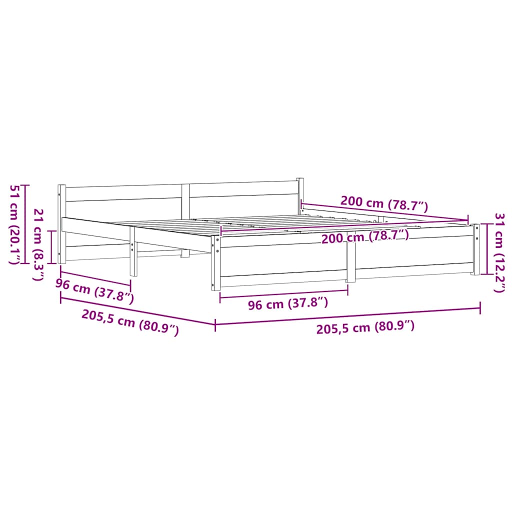 Cadre de lit Brun cire 205.5 x 95.5 x 51 cm Pin massif - XIOS