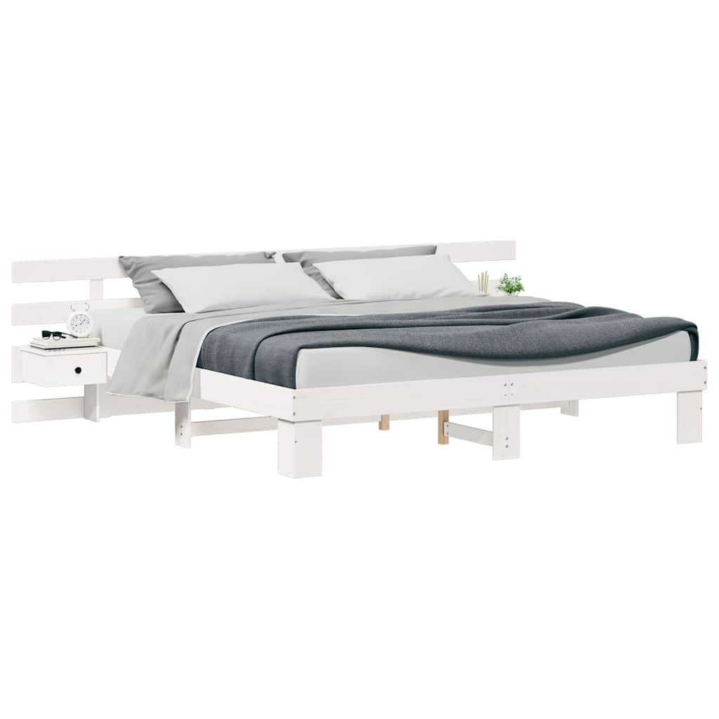 Cadre de lit avec tête de lit Blanc 200 x 200 cm Pin massif - XIOS