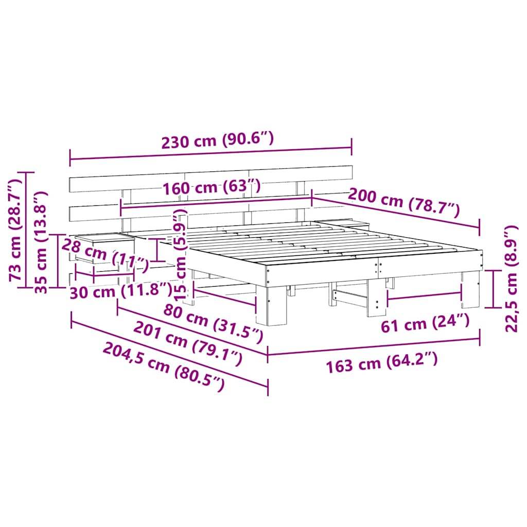 Cadre de lit avec tête de lit Marron 160 x 200 cm Pin massif - XIOS