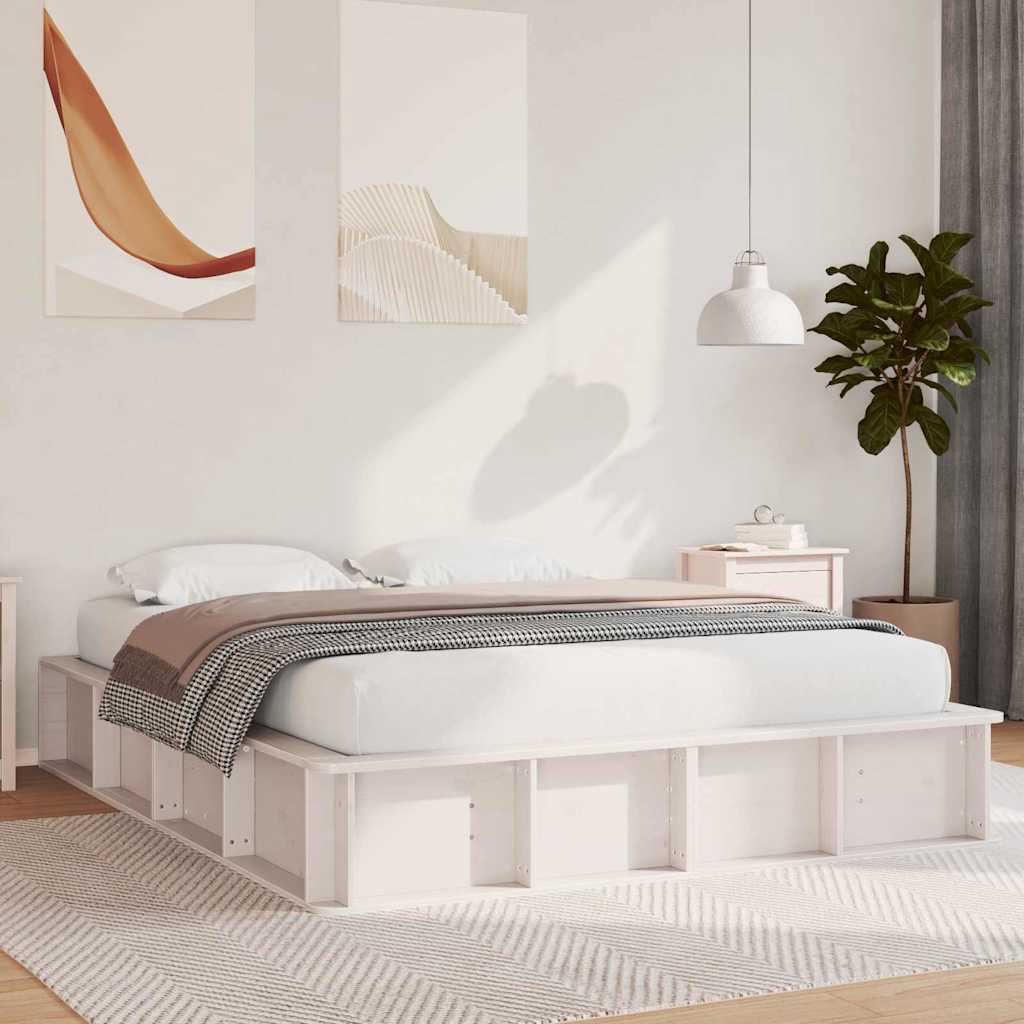 Cadre de lit Blanc 160 x 200 cm Bois de pin massif - XIOS