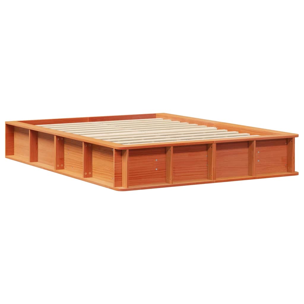Cadre de lit Marron cire 135 x 190 cm Pin massif et pin massif - XIOS