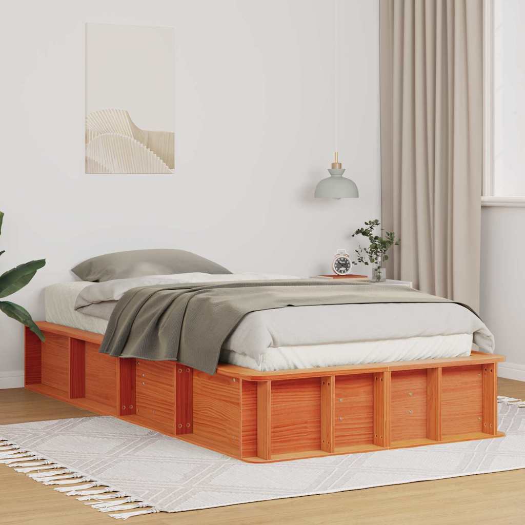 Cadre de lit avec stockage Marron cire 90 x 190 cm Bois massif - XIOS