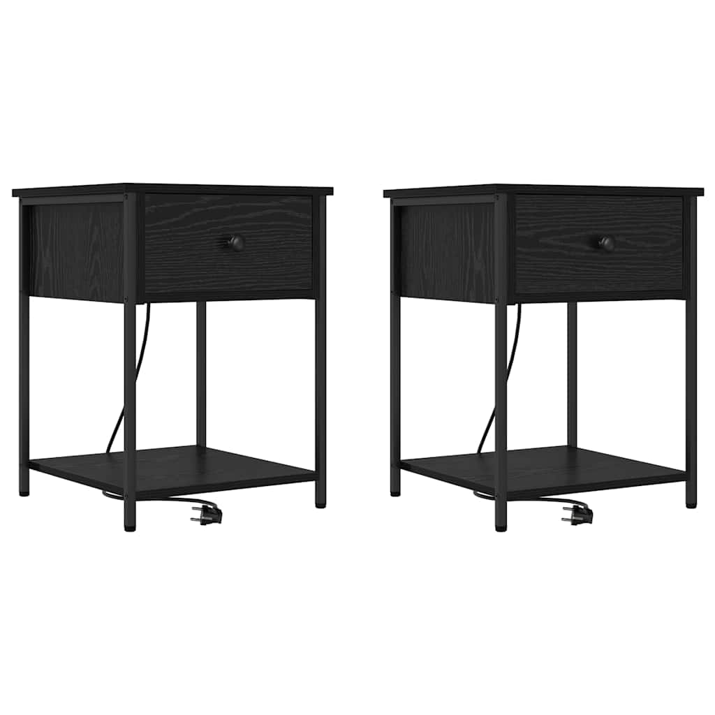 Cabinet de chevet avec tiroir 2 pcs Chêne noir 42 x 41 x 56 cm