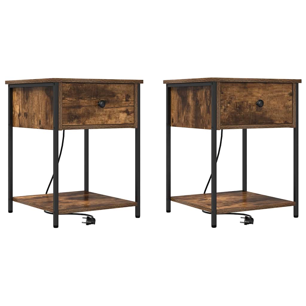 Cabinet de chevet avec tiroir 2 pcs Chêne fumé 42 x 41 x 56 cm