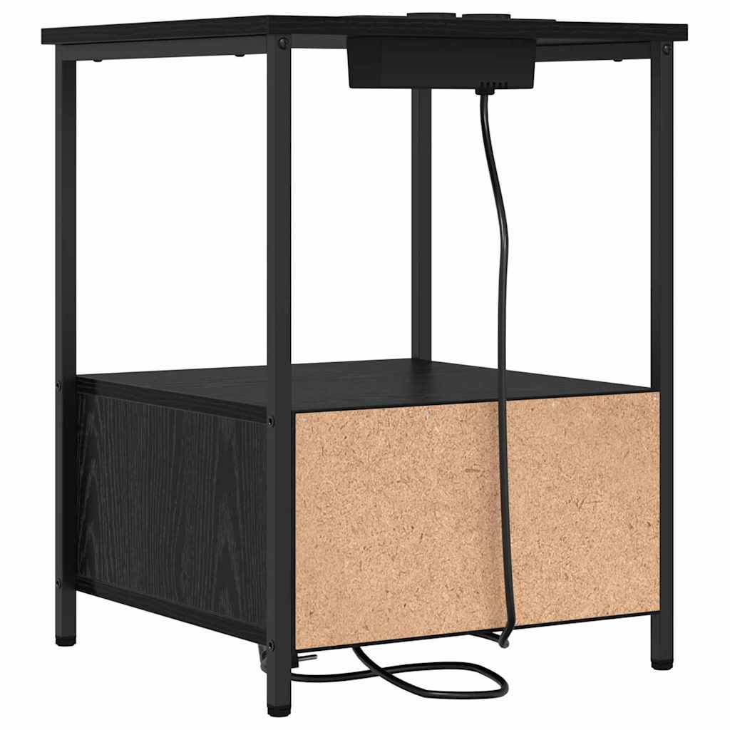 Table de nuit avec station de chargement avec tiroir Chêne noir