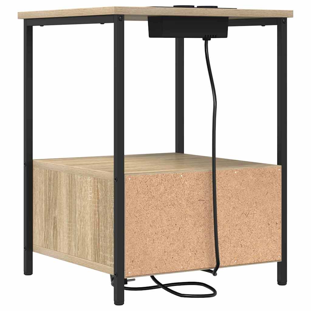 Table de nuit avec station de chargement Chêne sonoma