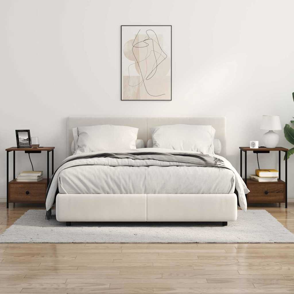 Table de nuit avec station de chargement Chêne marron