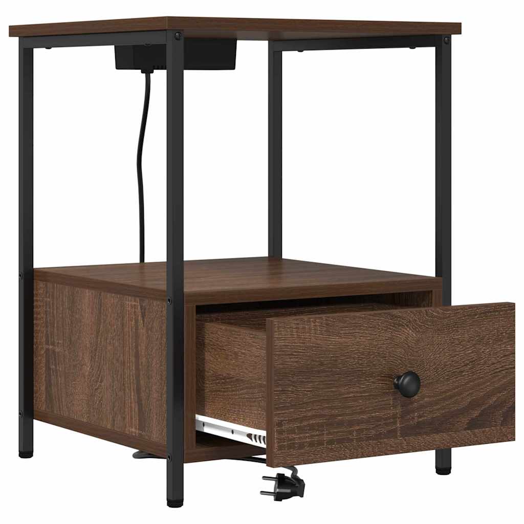 Table de nuit avec station de chargement Chêne marron