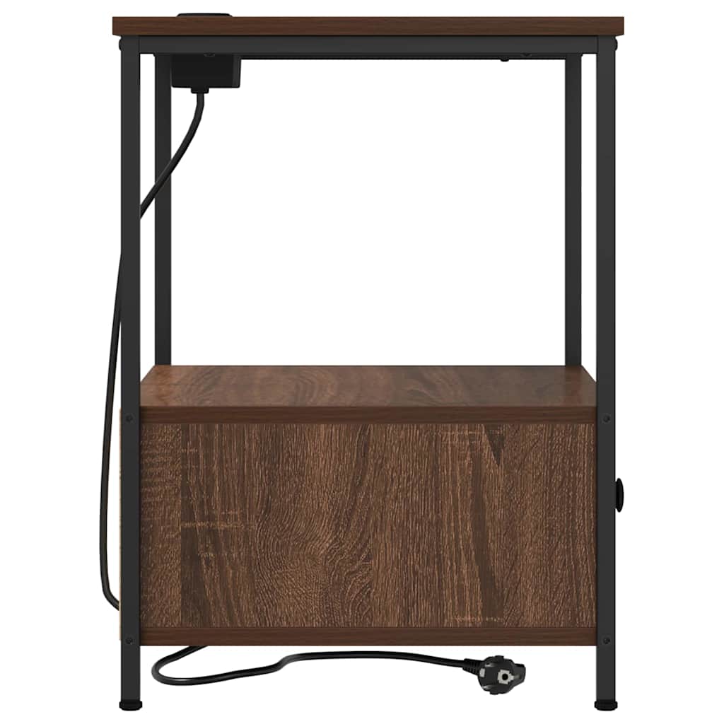 Table de nuit avec station de chargement Chêne marron