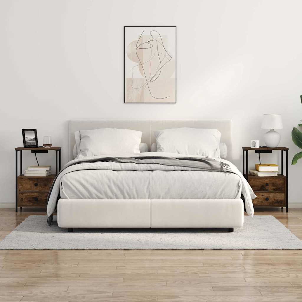 Table de nuit avec station de chargement avec tiroir Chêne fumé