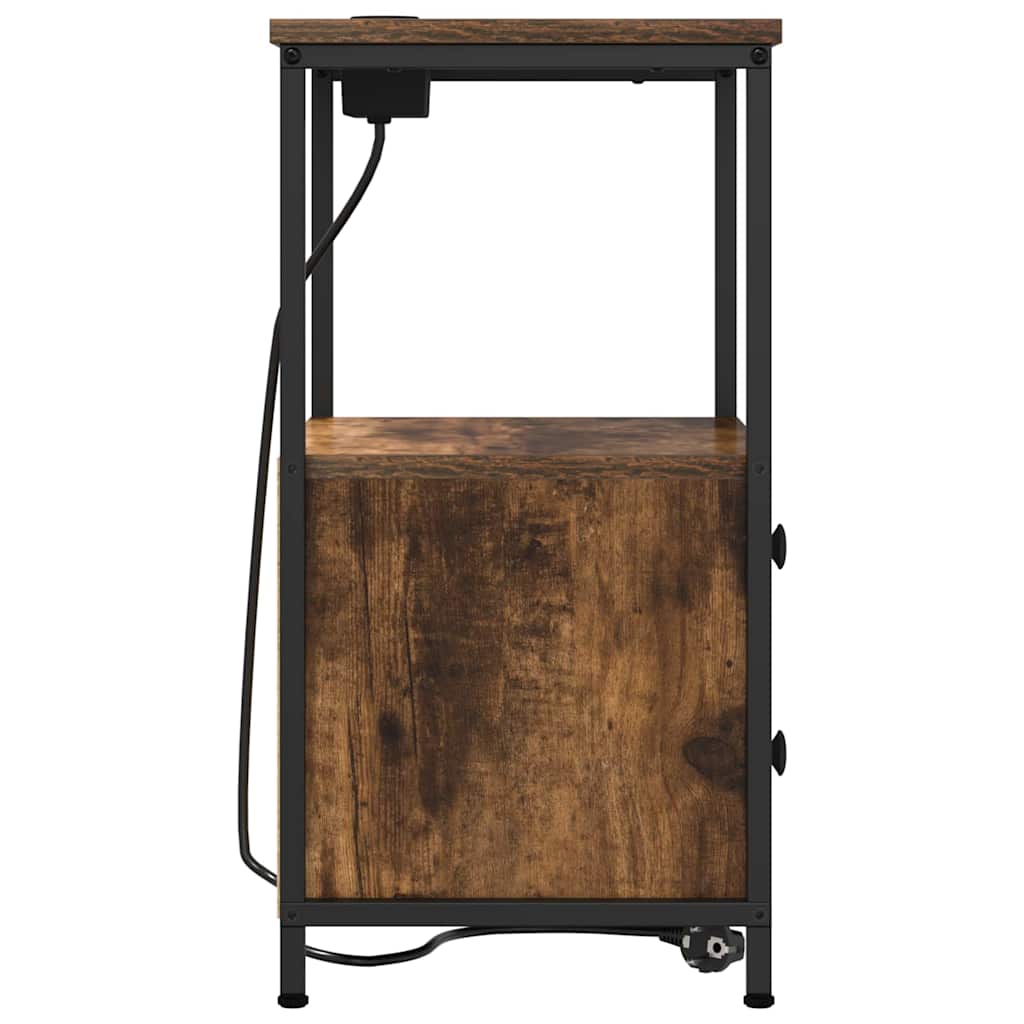 Table de nuit avec station de chargement avec tiroir Chêne fumé