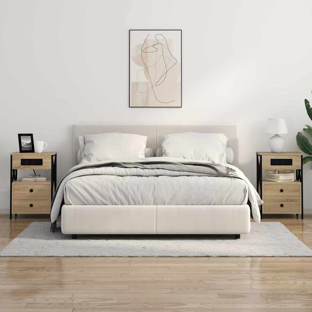 Table de nuit avec station de chargement 2 pcs Chêne Sonoma