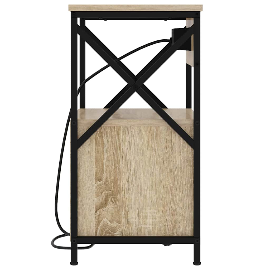 Table de nuit avec station de chargement 2 pcs Chêne Sonoma