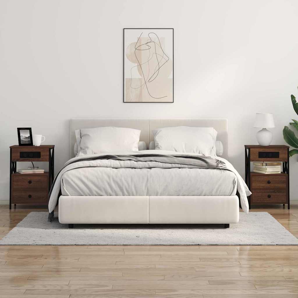 Table de nuit avec station de chargement avec tiroir Chêne brun